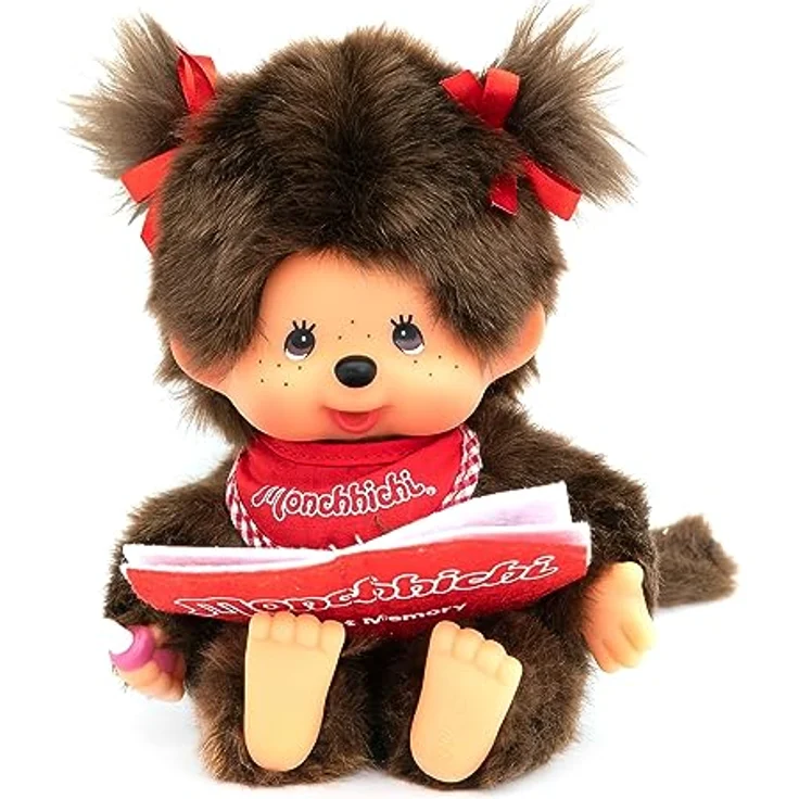Sekiguchi 221561 - Original Monchhichi Mädchen, Plüschtier mit Fotoalbum und Schleifen, ca. 20 cm großes Kuscheltier aus braunem Plüsch – Bild 2
