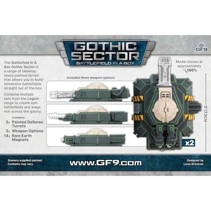 Gale Force Nine Gothic Sector Legion Defense Turret, 2x bemalte Verteidigungstürme mit 3 Waffenoptionen, vorlackiertes Spielzubehör – Bild 3