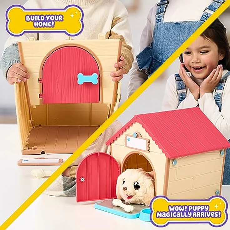 Little Live Pets My Puppy's Home: Interaktiver Hund mit DIY-Hundehütte, über 25 Geräusche und Reaktionen, blondes oder braunes Fell, blaue oder braune Augen, rotes oder grünes Halsband – Bild 3