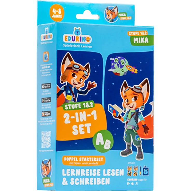 Edurino Doppelstarterset Mika 1 + 2, Digitales Lernspiel mit Eingabestift und Edurino-App, Deutsch