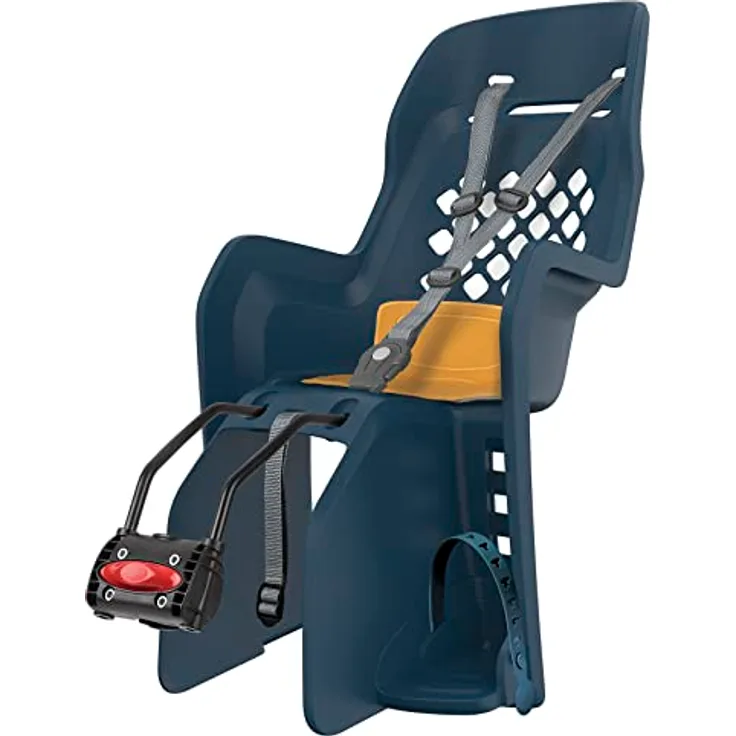 POLISPORT 8406500003 - Joy FF-Rücksitz für Fahrräder mit 26- bis 28-Zoll-Rädern, geeignet für Kinder mit einem Gewicht von 9 bis 22 kg, mit Rahmenverankerung en Color Denim/Gelb