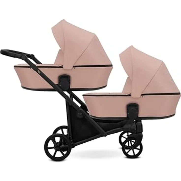 Kunert BRAV DUO Zwillingskinderwagen 2 in 1, Aluminiumrahmen, Rosa/schwarzes Gestell, mit Zubehör und verstellbaren Rückenlehnen – Bild 2