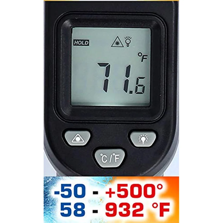Brilliant Tools Infrarot-Thermometer BT521030, Temperaturbereich -50° bis 500°C, berührungslos mit Laser, inkl. 2 x AAA Batterien – Bild 9