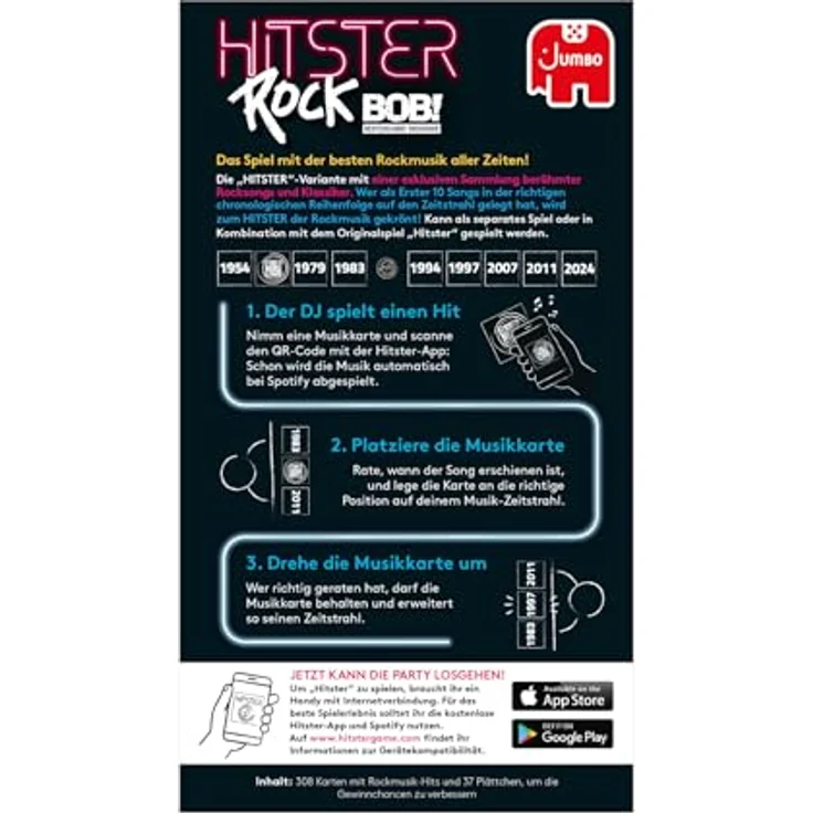 Jumbo Spiele Hitster Rock, Musikkartenspiel mit 308 legendären Rocksongs, für 2-10 Spieler, ab 16 Jahren – Bild 3
