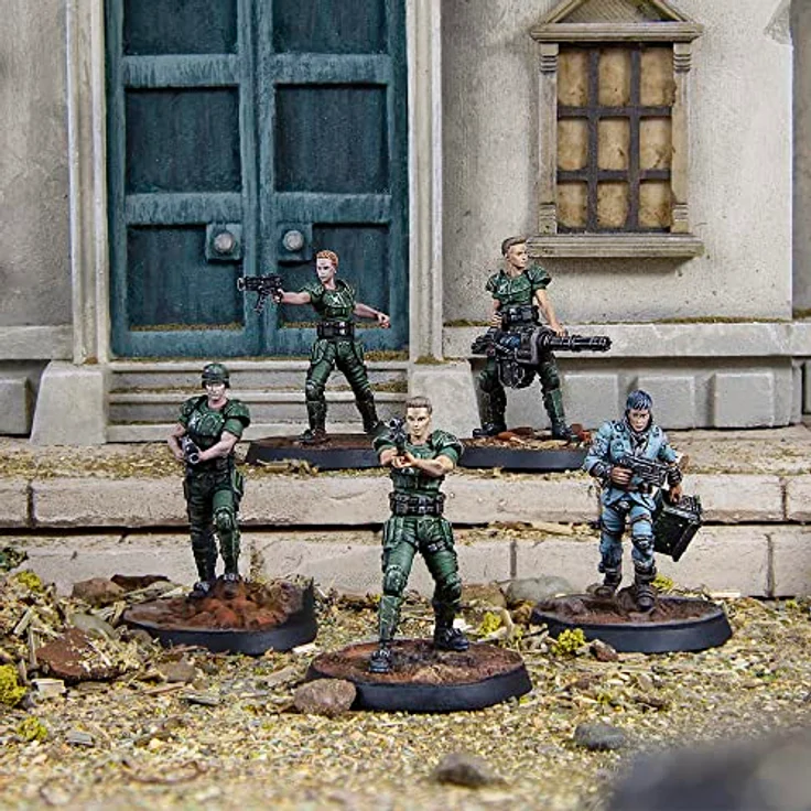 Modiphius Fallout: Wasteland Warfare - Survivors - Reilly's Rangers, 5 Resin Miniaturen mit 32mm und 30mm Scenic Bases, unbemalt – Bild 4