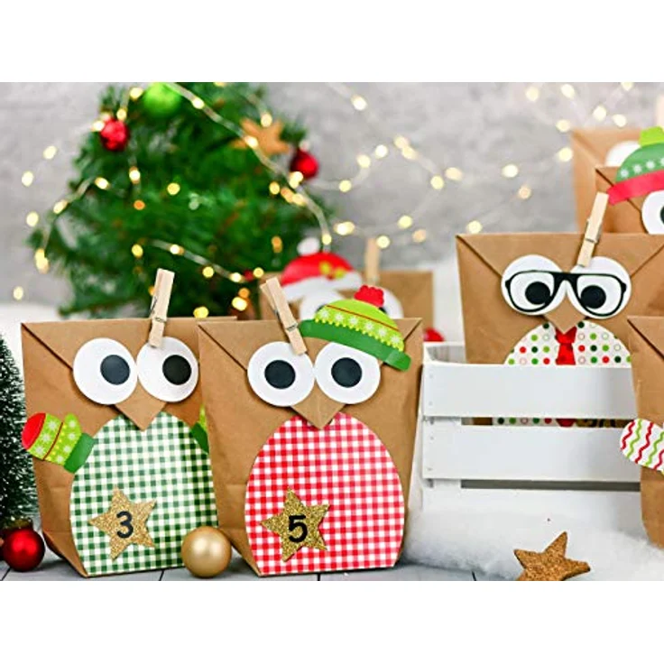 Papierdrachen DIY Adventskalender zum Befüllen - Weihnachtseulen - Eulen Weihnachten - Set Rot mit zusätzlichen Aufklebern - zum selbst basteln - für Kinder – Bild 2
