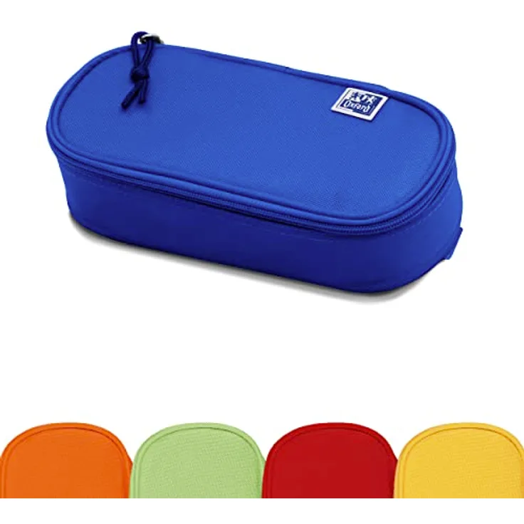 Oxford Federmäppchen für Mädchen und Jungen, oval, mit Stiftehalter, langlebig, blau