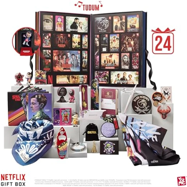 YuMe 15309 - Netflix Gift Box Adventskalender, 24 Überraschungen aus 7 beliebten Netflix Serien, mit Soundeffekt, ab 16 Jahren – Bild 1