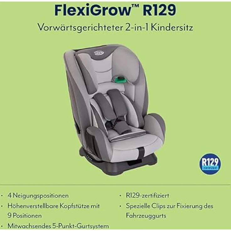 Graco FlexiGrow R129 Quartz, Kindersitz mit Seitenaufprallschutz, verstellbarer Breite für Kinder von 15 Monaten bis 12 Jahren, ECE R129/i-Size Norm – Bild 2