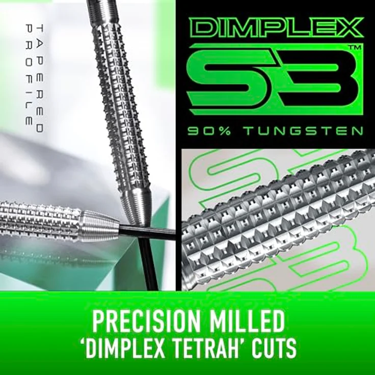 Harrows Dimplex Bomb & Tampered Darts Set, professionelle 90% Wolfram-Dartpfeile, 10-teiliges Set mit schwarzem Dimplex und Tapered Form, 22g – Bild 3