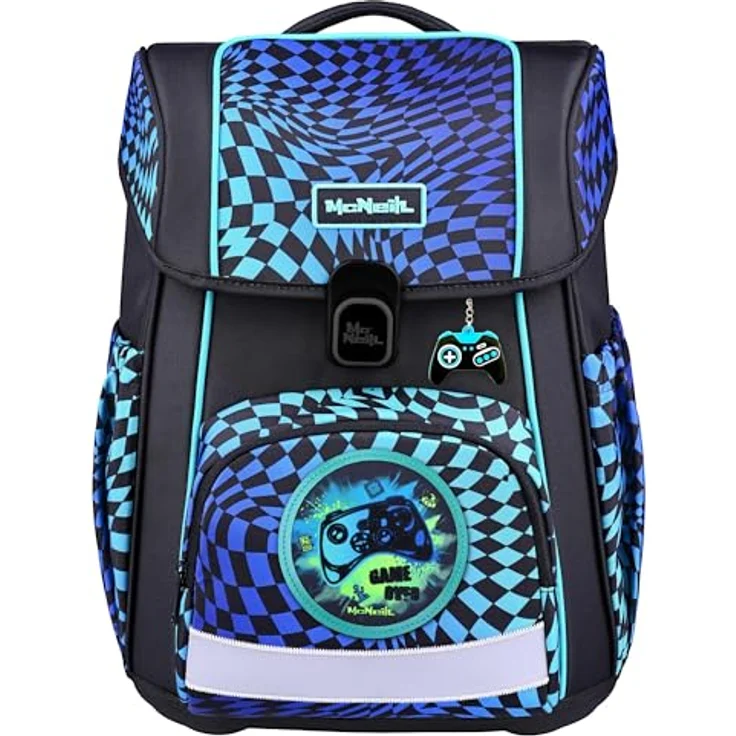 McNeill Schulranzen-Set BRAVO 9tlg. (GAMER), ergonomisch, 21 L Volumen, blauer Gaming-Design mit Zubehör – Bild 1