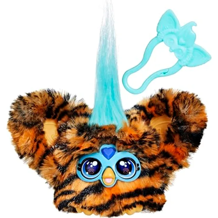 Furby Furblets Ty-Bee, elektronisches Plüschtier mit Tiger-Muster, interaktiv mit Musik, Geräuschen und Schlüsselanhänger, spricht Furbisch, für Kinder ab 6 Jahren
