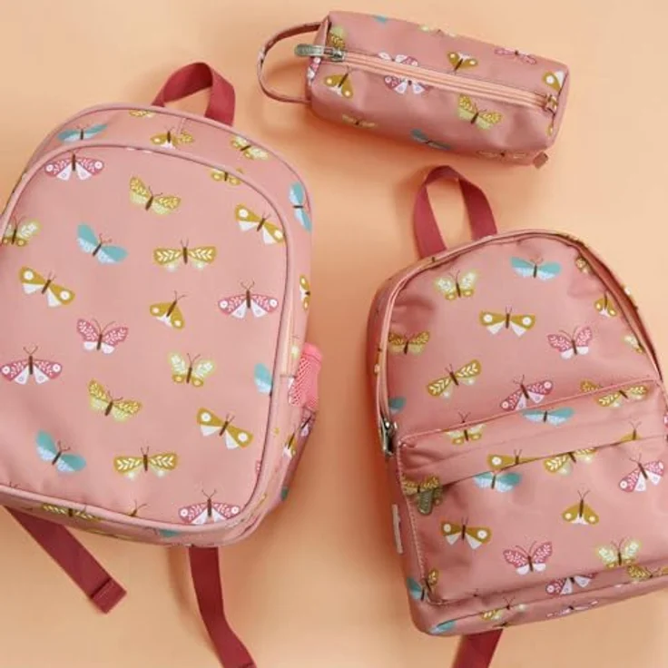 A LITTLE LOVELY COMPANY Little Butterflies Rucksack für Kinder, 7 Liter Fassungsvermögen, rosa, mit Vordertasche und gepolstertem Rücken – Bild 3