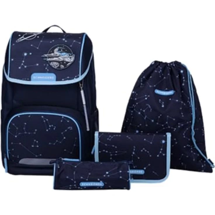 Schneiders Vienna Schulranzen Ergojet Space Dream, ergonomische 6-tlg. Schultasche aus 100% recycelten PET-Flaschen, 21 Liter Volumen, wasserabweisend mit LED-Leuchtstab – Bild 1