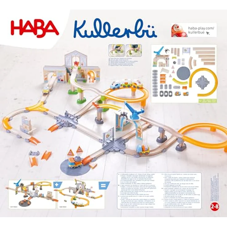 HABA Kullerbü Spielbahn Große Baustelle - Bunte Holz-Kugelbahn mit Fahrzeugen - Erweiterbares Klicksystem - Holzeisenbahn Alternative für Kinder ab 2 Jahren – Bild 3