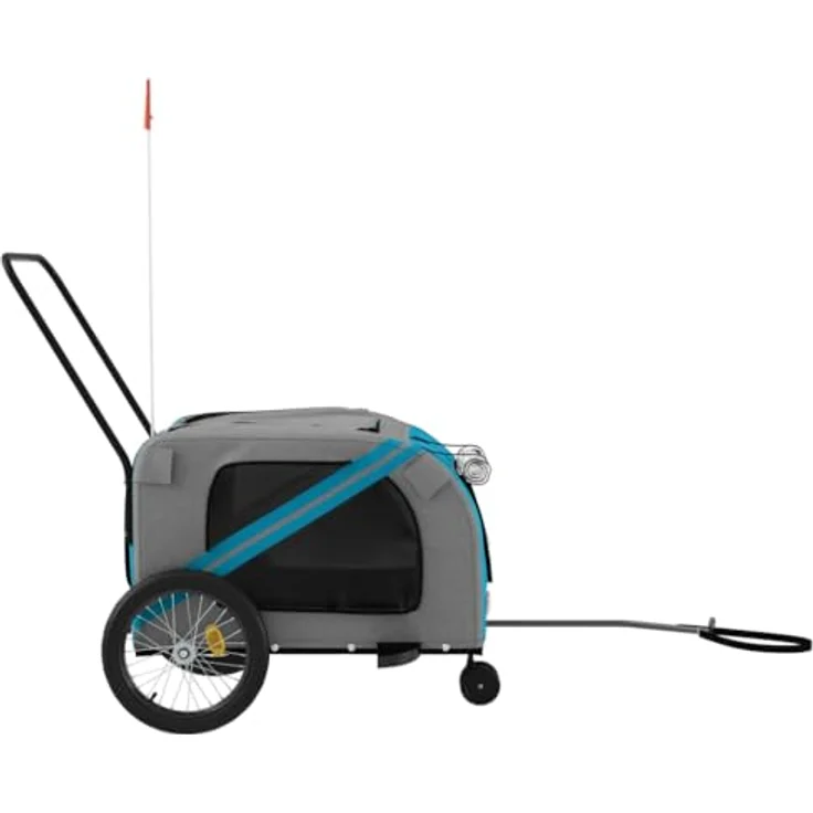 vidaXL Fahrradhundeanhänger Fahrradanhänger Hunde Blau und Grau Oxford-Gewebe und Eisen, 45 kg Tragfähigkeit und PVC-Dach – Bild 6