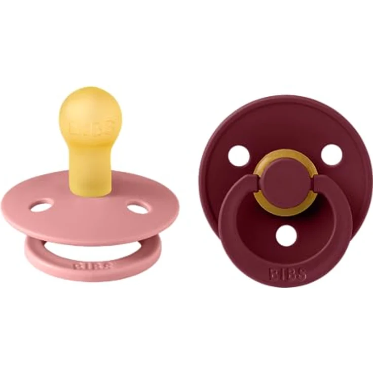BIBS Colour Schnuller 2er-Pack, BPA-frei, Kirschform Nippel. Naturkautschuk/Latex, Hergestellt in Dänemark, Größe 1 (0-6 Monate), Dusty Pink/Elderberry – Bild 1