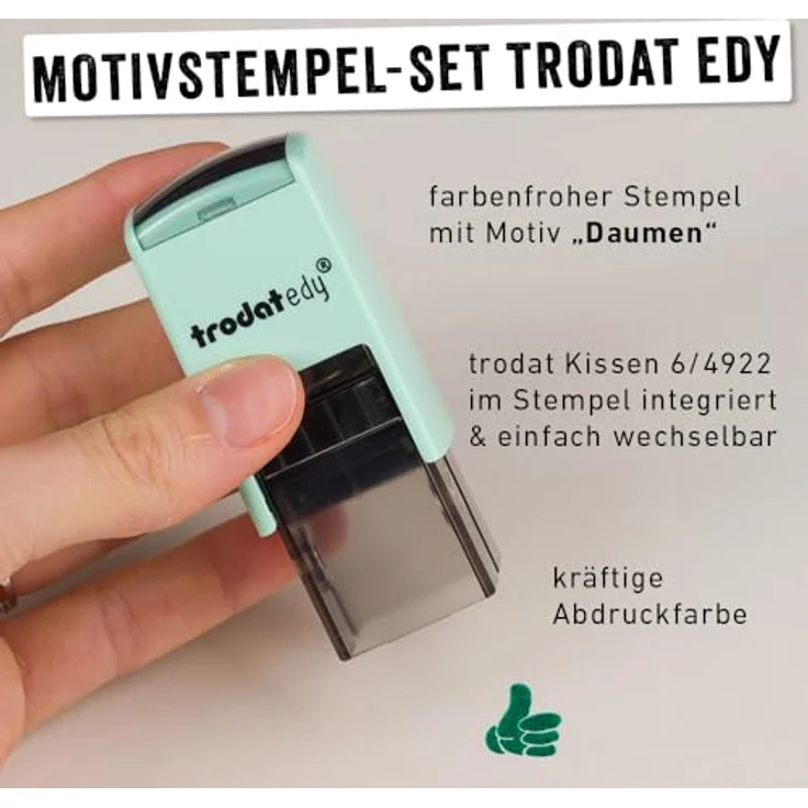 trodat edy®Fix Motivstempel Daumen 2,0 x 2,0 cm, grün, pastell-grünes Gehäuse, 1 St. – Bild 2