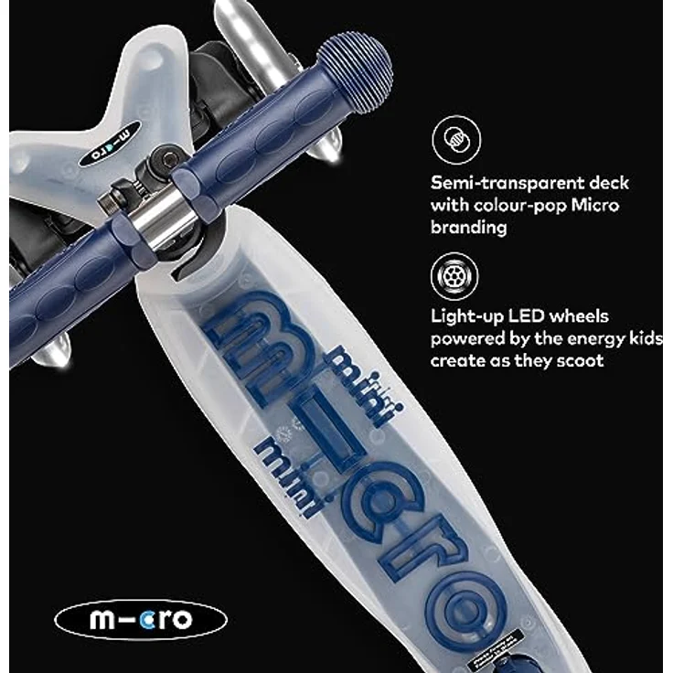 MICRO Mini micro Deluxe Flux LED | Kinderroller ab 2 Jahren | Inklusive LED Rollen | Transparentes Design, Höhenverstellbar | Blau – Bild 3