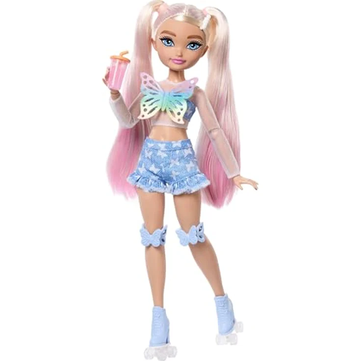 Barbie Anziehpuppe Barbie Dream Besties Rollschuh-Party Malibu, Puppe mit Schmetterlings-Outfit und Rollschuhen, blondes Haar – Bild 1