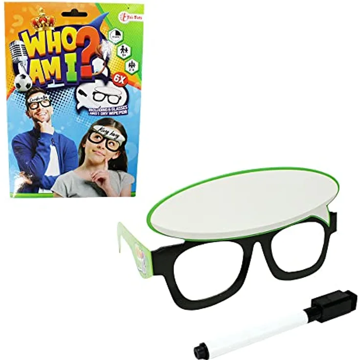 BEMIRO Wer Bin ich? Spiel inkl. 6 Brillen und Stift, Partyspiel für Kinder ab 5 Jahren, Gesellschaftsspiele