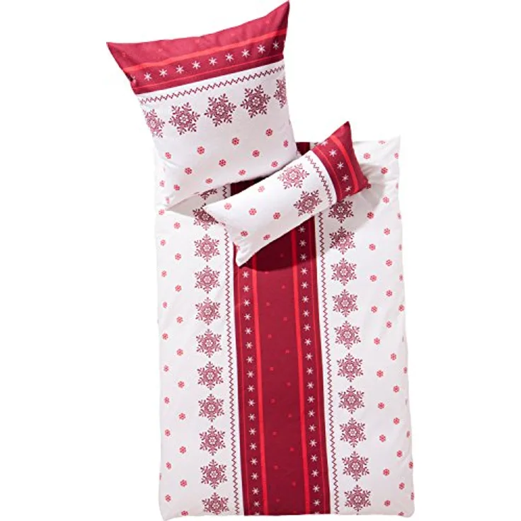 Dyckhoff 3093470500 Schneeflocke Weichfrottierbettwäsche, RV Garnitur 135 x 200 cm und 80 x 80 cm Kissen, 500, rot