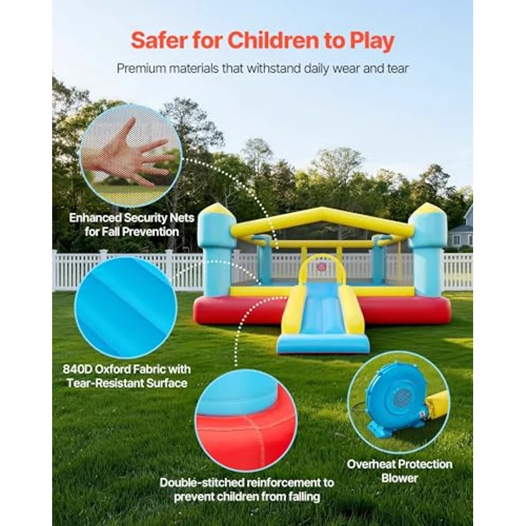 VEVOR Aufblasbare Hüpfburg, 448 x 420 x 207 cm mit Rutsche, Basketballkorb & Zielspiel, Platz für 3-4 Kinder (3-8 Jahre), farbenfrohes Design für Outdoor & Indoor Party – Bild 5