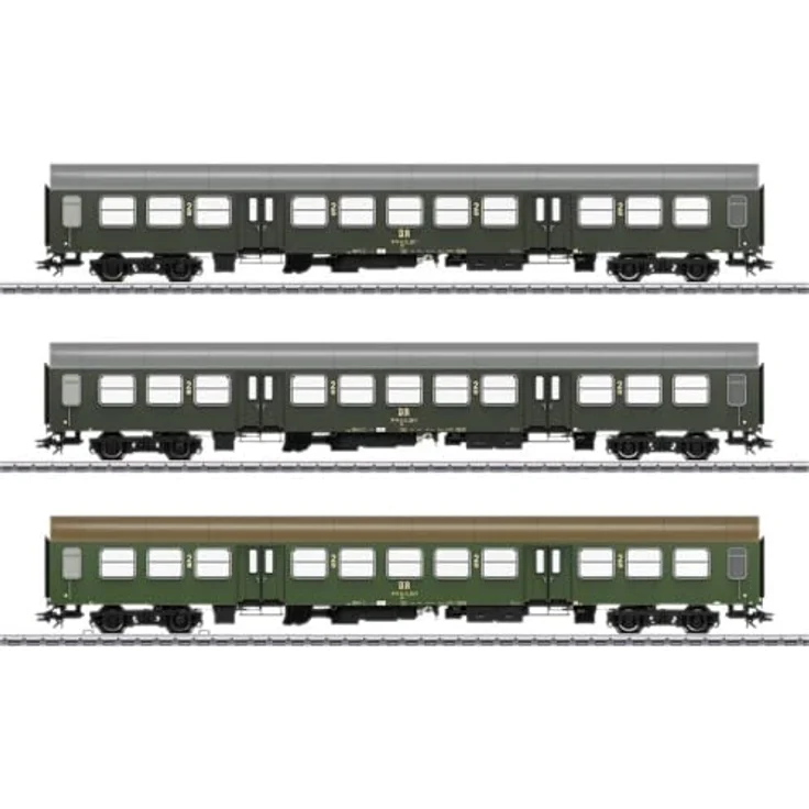 Märklin 42580 H0 3er-Set Personenwagen DR, Bmh 2. Klasse, dunkelgrün und chromoxidgrün, LED-Innenbeleuchtung, trennbare Kurzkupplungen – Bild 2
