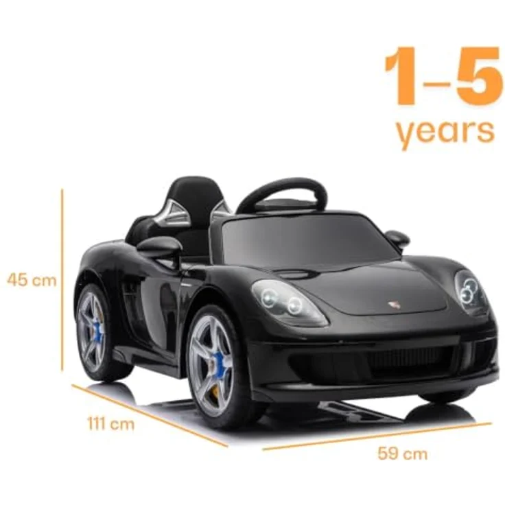 Porsche Carrera GT Elektro-Kinderauto 12V, mit Fernbedienung, Ledersitz, Bluetooth, EVA-Reifen – Offiziell lizenziertes Kinder Elektroauto – Schwarz – Bild 7