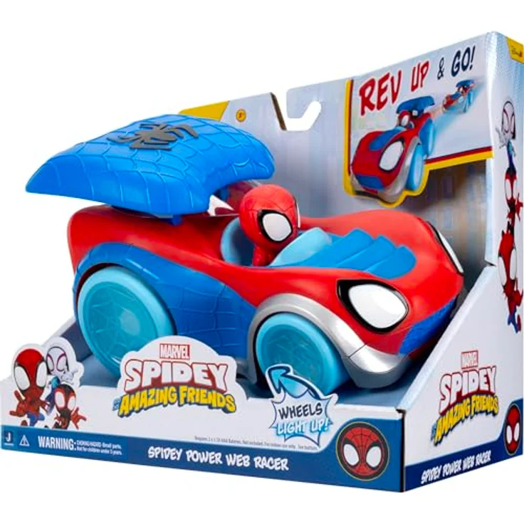 Spidey and His Amazing Friends Spidey Power Web Racer, Fahrzeug mit herunterdrückbarem Spoiler, Spidey-Kopf-Launcher und leuchtenden Rädern für actionreiche Rennen – Bild 6