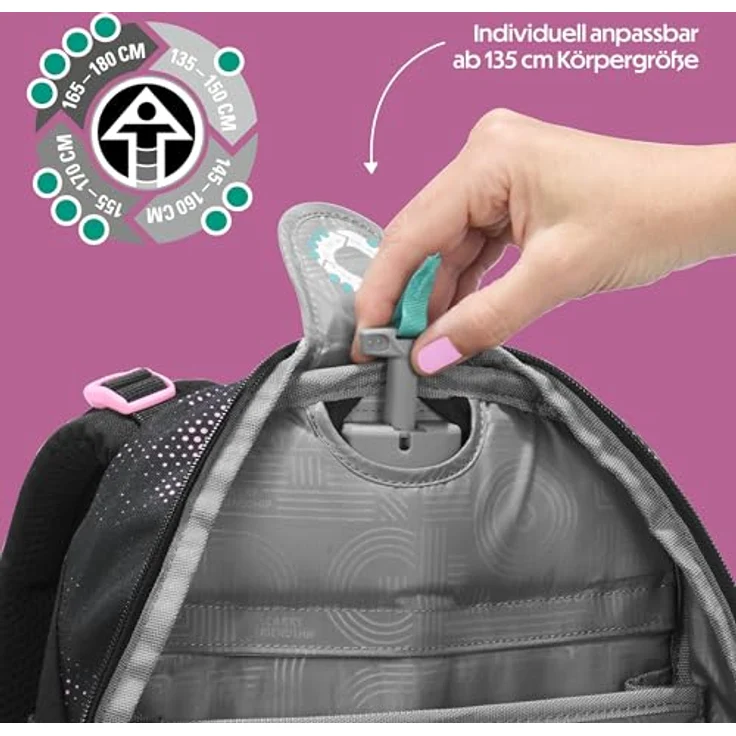 Coocazoo Mate Schulrucksack „Pink Illusion”, ergonomischer Tornister, schwarz-pink, höhenverstellbar, mit Brust- und Hüftgurt, 30 Liter, ab der 3. Klasse – Bild 5