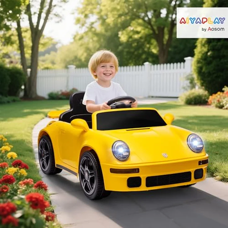 AIYAPLAY 12V Kinder Elektroauto RUF CTR "Yellowbird", mit 2,4 GHz Fernbedienung, 2 Motoren, Softstart, MP3-Player und LED-Leuchten, für 3-6 Jahre, Gelb – Bild 2