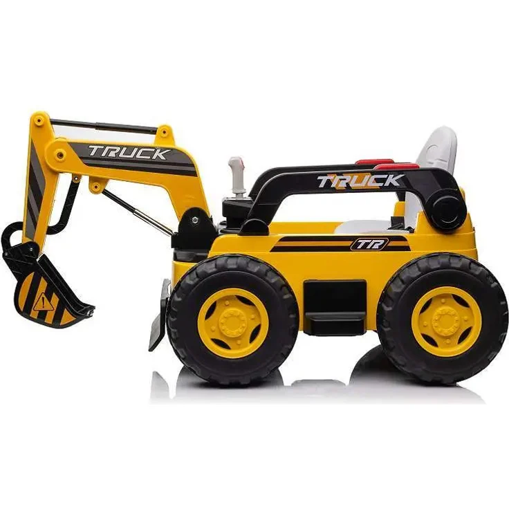 ES-TOYS Elektro Kinderfahrzeug – Radlader mit Fernsteuerung, 12V10A Akku, MP3-Player, bis zu 7 km/h, Sicherheitsgurt, gelb