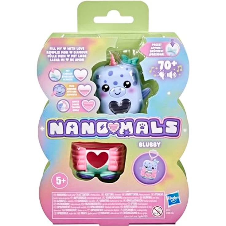 Nano-Mals Blubby der Narwal, elektronisches Fidget-Tierchen mit farbwechselnder Herzanzeige und ansteckbarem Outfit, blau – Bild 2