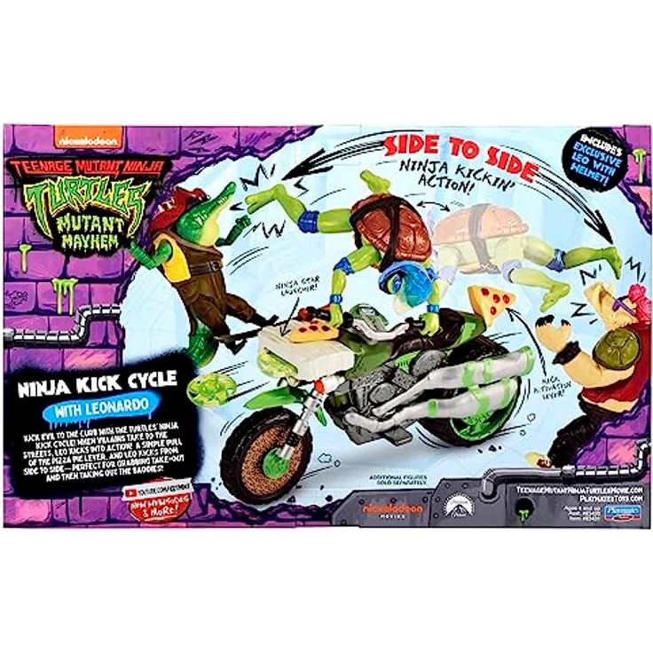 Boti Europe Trl Drive N Kick Cyc, Sammelfigur mit detailreicher Leonardo-Actionfigur und beweglichen Positionen, Motorrad mit Doppelauspuff und Pizza-Details – Bild 8