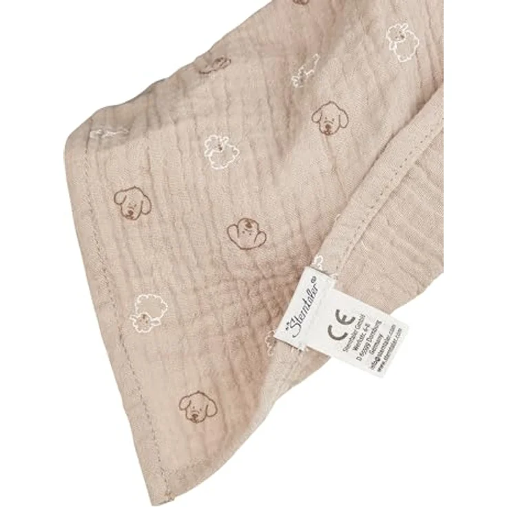 Sterntaler® Schmusetuch Träumli-Set Hund Lucky, Musselin Kuscheltuch mit Befestigungsband und passendem Windeltuch, grau mit allover Print – Bild 5