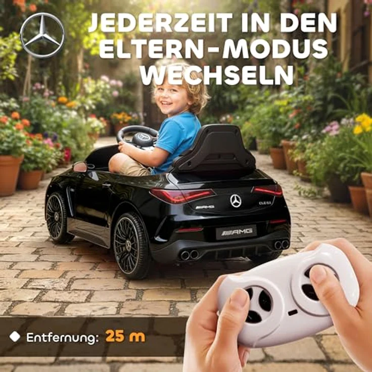 AIYAPLAY Kinder Elektroauto Mercedes-AMG, 12V mit 2,4 GHz Fernbedienung, 2 Motoren, Musik, MP3, sanftem Start/Stopp, Federung, LED-Beleuchtung, Hilfsräder für 3-6 Jahre, Schwarz – Bild 4