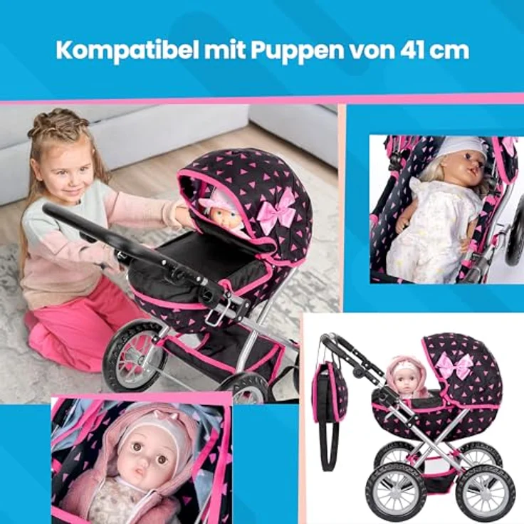 Kinderplay Puppenwagen ab 2 Jahre, Kinderwagen Puppen - Leichte und Stabile Konstruktion, Kinderpuppenwagen ab 3 Jahre, Höhenverstellbar von 33 bis 63 cm, Spielzeug Draussen, KP0261_KP0262 (KP0262R) – Bild 4