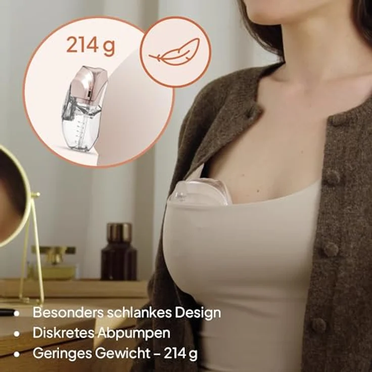 Lionelo Fidi Free Slim, Tragbare Elektrische Milchpumpe Kabellos, Leise bis 40 dB, 3 Modi mit 8 Stufen, 150 ml Tritan-Behälter, 4 Silikonaufsätze, USB-C, Akkulaufzeit >3 h – Bild 4