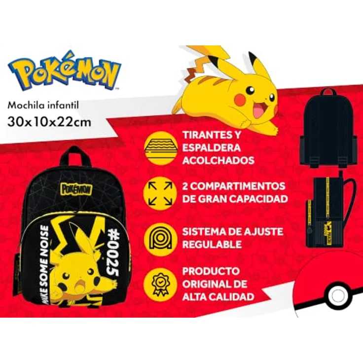 POKÉMON Schulrucksack mit 2 Fächern und seitlichen Netzfächern, gepolsterte Schultergurte und Rückenpartie – Bild 6