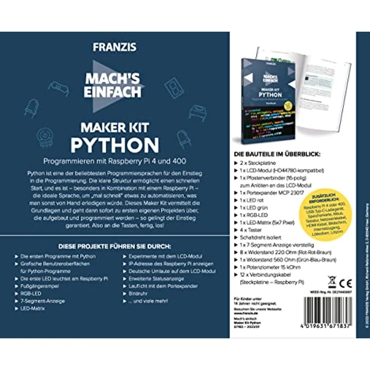 FRANZIS 67183 - Mach' s einfach, Maker Kit Python, für Raspberry Pi 4 ...