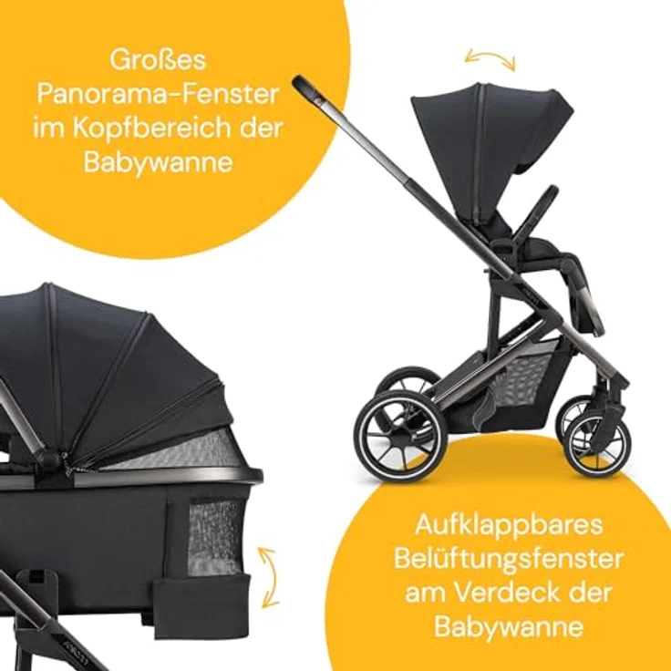 Osann Kombi-Kinderwagen Juntos inkl. Babywanne, Sportsitz, Regenverdeck - Coal – Bild 4