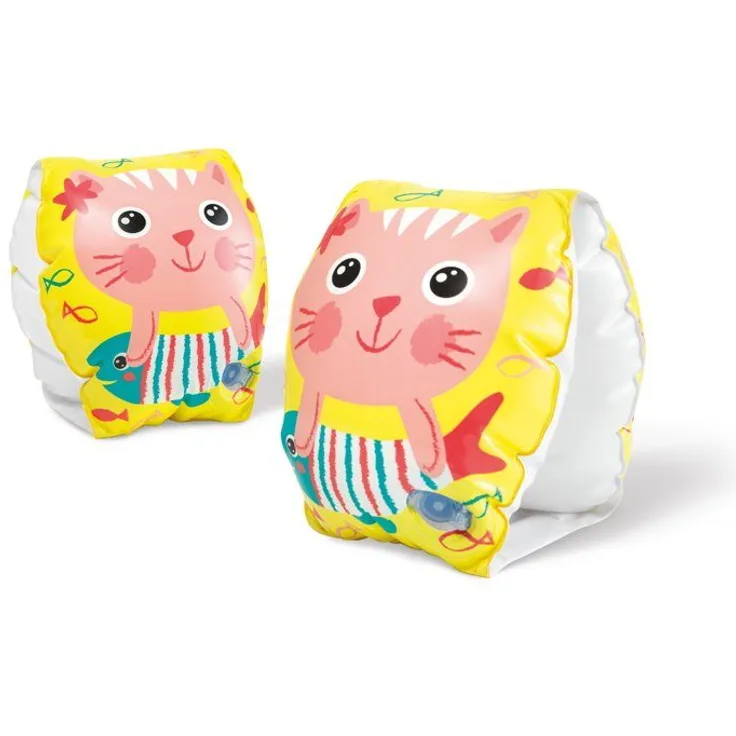Intex Schwimmhilfe 2 Schwimmhilfen Happy Kitten Arm Bands 20cm x 15cm 3-6 Jahre 56665EU, Schwimmflügel für Kinder, buntes Design mit Kätzchen