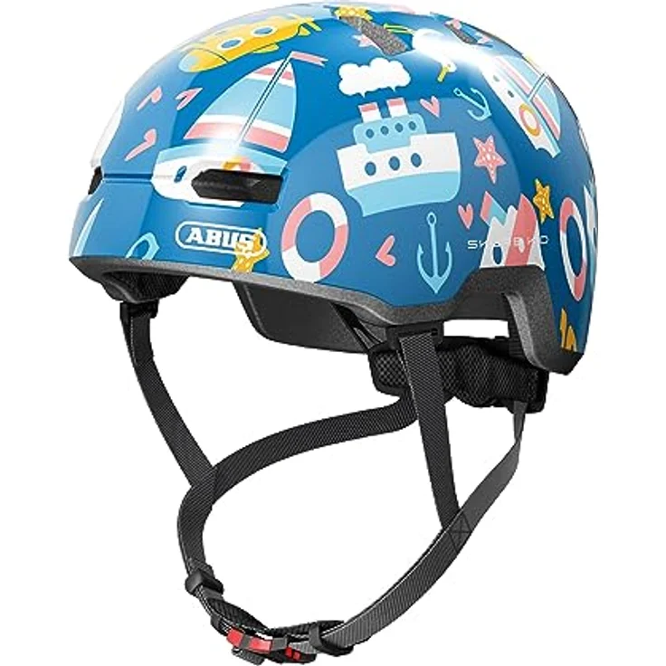 ABUS Kinderhelm Skurb Kid - robuster Fahrradhelm im Skater-Look mit Platz für einen Zopf - Blau mit Seefahrt-Motiven, Größe M – Bild 5