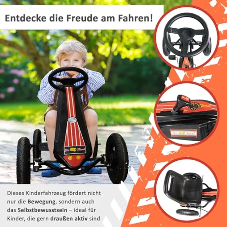 Lemodo Go-Kart für Kinder 5-9 Jahre, Tretfahrzeug mit Luftreifen, Vorwärts-Rückwärtsgang, schwarz – Bild 6