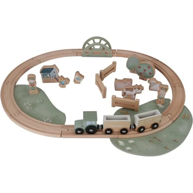 Little Dutch 7151 FSC Holz Traktor Eisenbahn mit Schienen Set Bauernhof in Blau - Little Farm - Preisvergleich