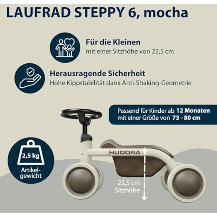 Hudora Laufrad Steppy 6, Laufrad für Kleinkinder mit 6 Zoll Vollschaumrädern und niedrigem Schwerpunkt, blau – Bild 2