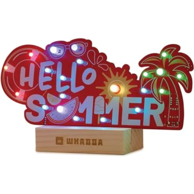 Whadda Lötbausatz XL-Platine Hello Summer, mit Holzhalter, kreatives STEM-Projekt für Bildung und Experimentieren – Bild 1