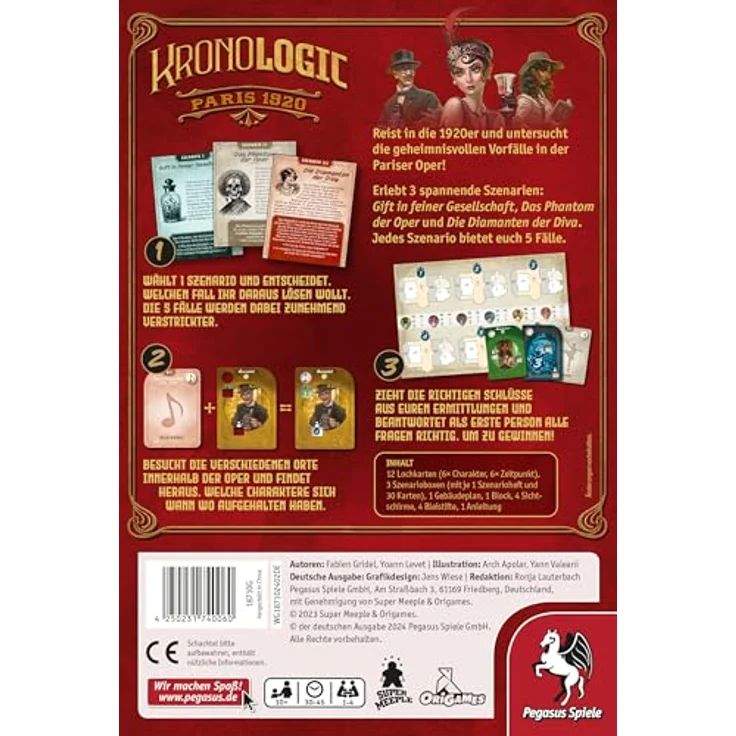 Pegasus Spiele 18710G Kronologic – Paris 1920, Spannendes Deduktionsspiel, Zeitreise ins Paris der 1920er Jahre – Bild 4