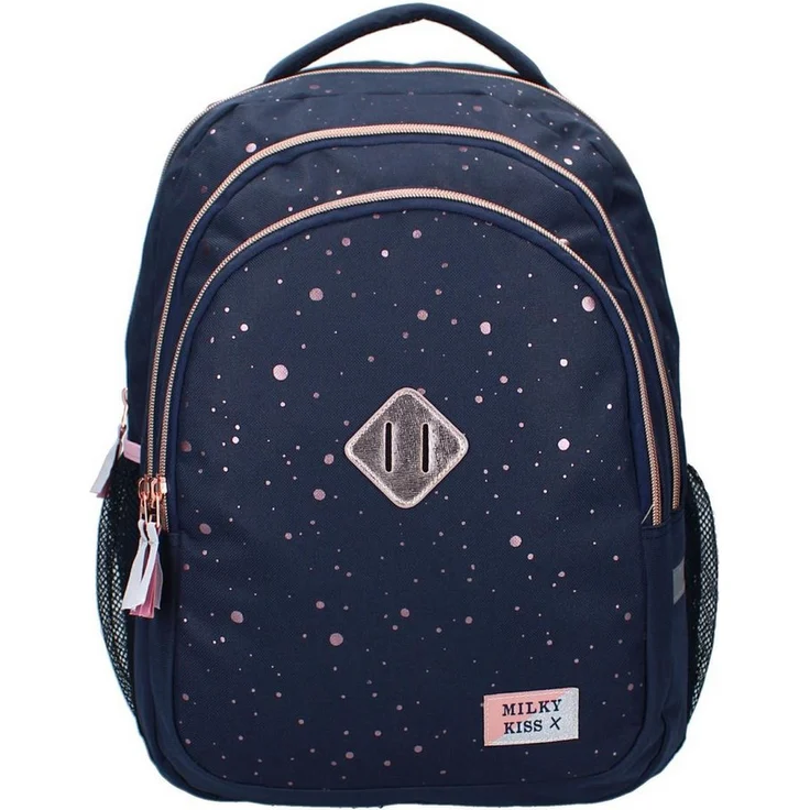 Vadobag Schulrucksack Milky Kiss 34 Liter Divine Days, dunkelblau mit rosa Tupfen, Laptopfach, gepolsterte Schultergurte
